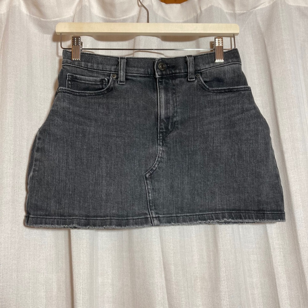 Denim Mini Skirt Uniqlo Jeans Women Gray Raw Hem Stretch 25 Indie Sleeze Minimal